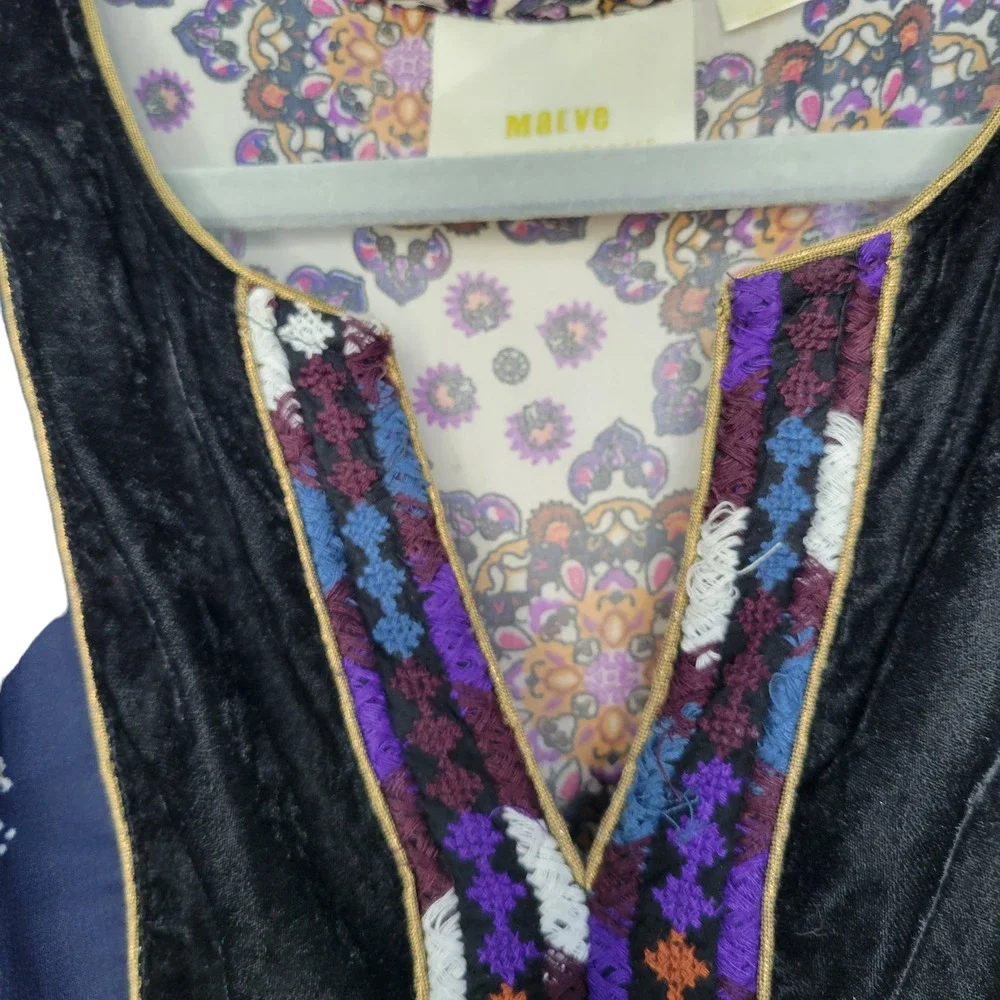 Anthropologie Maeve Quartier Latin Patchwork Velvet Mini Dress Women Sz SP - Picture 2 of 11